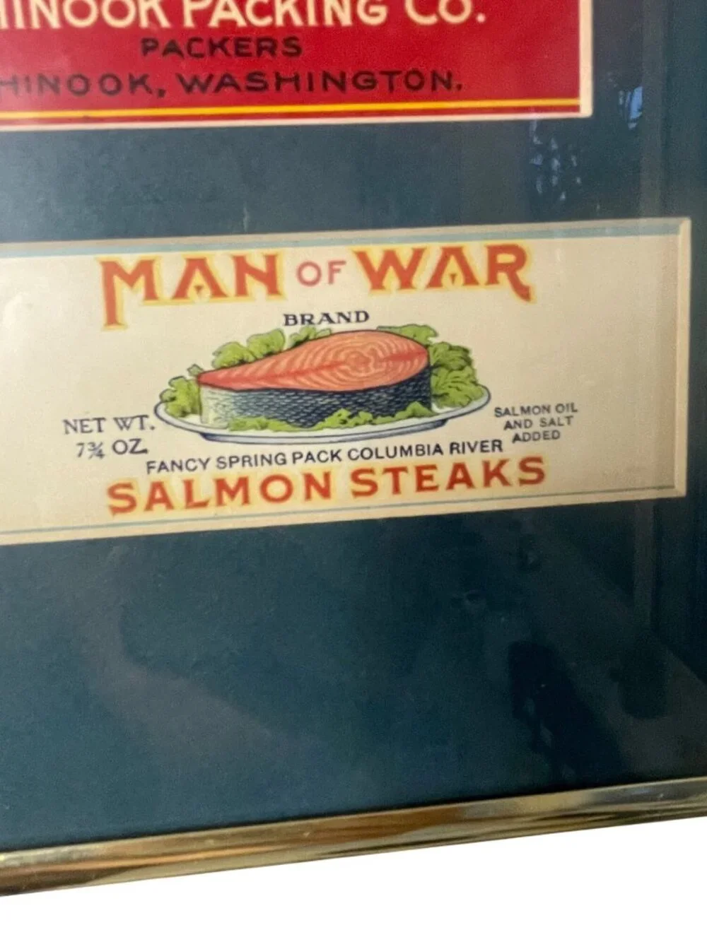 Original Athlete Brand Vintage 1930s Salmon Label Framed Art Chinook Packing Co.